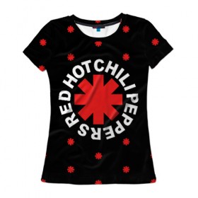 Женская футболка 3D с принтом Red Hot Chili Peppers в Кировске, 100% полиэфир ( синтетическое хлопкоподобное полотно) | прямой крой, круглый вырез горловины, длина до линии бедер | chili | cross | hot | logo | music | peppers | red | red hot chili peppers | rhcp | rock | star | symbol | звезда | звездочка | красная | красный | крест | логотип | музыка | перцы | рок | символ | цветок | цветочек | чили