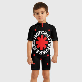 Детский купальный костюм 3D с принтом Red Hot Chili Peppers в Кировске, Полиэстер 85%, Спандекс 15% | застежка на молнии на спине | chili | cross | hot | logo | music | peppers | red | red hot chili peppers | rhcp | rock | star | symbol | звезда | звездочка | красная | красный | крест | логотип | музыка | перцы | рок | символ | цветок | цветочек | чили