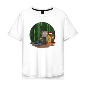 Мужская футболка хлопок Oversize с принтом IT - кот в Кировске, 100% хлопок | свободный крой, круглый ворот, “спинка” длиннее передней части | birdborn | it | компьютер | кот | подарок | программист | профессия