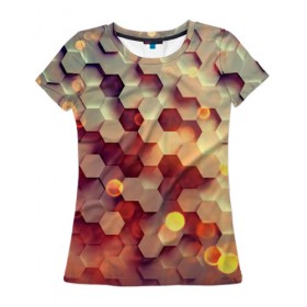 Женская футболка 3D с принтом hexagon abstract в Кировске, 100% полиэфир ( синтетическое хлопкоподобное полотно) | прямой крой, круглый вырез горловины, длина до линии бедер | 