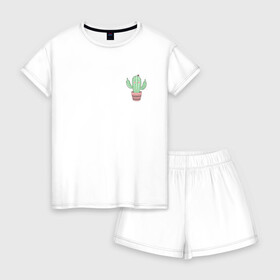 Женская пижама с шортиками хлопок с принтом Fucktus-2 в Кировске, 100% хлопок | футболка прямого кроя, шорты свободные с широкой мягкой резинкой | cactus | you | аргументы | иголки | кактус | карман | колючий | растение