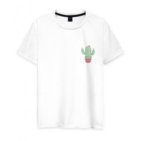 Мужская футболка хлопок с принтом Fucktus-2 в Кировске, 100% хлопок | прямой крой, круглый вырез горловины, длина до линии бедер, слегка спущенное плечо. | Тематика изображения на принте: cactus | you | аргументы | иголки | кактус | карман | колючий | растение