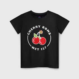Детская футболка хлопок с принтом Cherry Bomb в Кировске, 100% хлопок | круглый вырез горловины, полуприлегающий силуэт, длина до линии бедер | 127 | bomb | cherry | k pop | korea | kpop | nct | pop | бомб | бомба | вишневая | корейцы | корея | нст | черри