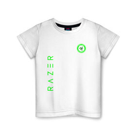 Детская футболка хлопок с принтом RAZER в Кировске, 100% хлопок | круглый вырез горловины, полуприлегающий силуэт, длина до линии бедер | 101 | brand | company | gamer | green | logo | mamba | naga | player | razer | rzr | snake | бренд | железо | зеленый | змея | компания | лого | рейзер | софт