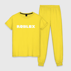 Женская пижама хлопок с принтом Roblox Logo в Кировске, 100% хлопок | брюки и футболка прямого кроя, без карманов, на брюках мягкая резинка на поясе и по низу штанин | logo | roblox | лого | логотип | надпись | роблокс