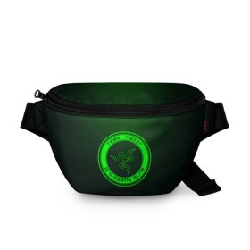 Поясная сумка 3D с принтом RAZER в Кировске, 100% полиэстер | плотная ткань, ремень с регулируемой длиной, внутри несколько карманов для мелочей, основное отделение и карман с обратной стороны сумки застегиваются на молнию | 101 | brand | company | gamer | green | logo | mamba | naga | player | razer | rzr | snake | бренд | железо | зеленый | змея | компания | лого | рейзер | софт