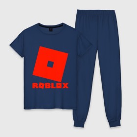Женская пижама хлопок с принтом Roblox Logo в Кировске, 100% хлопок | брюки и футболка прямого кроя, без карманов, на брюках мягкая резинка на поясе и по низу штанин | logo | roblox | лого | логотип | надпись | роблокс
