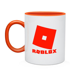 Кружка двухцветная с принтом Roblox Logo в Кировске, керамика | объем — 330 мл, диаметр — 80 мм. Цветная ручка и кайма сверху, в некоторых цветах — вся внутренняя часть | logo | roblox | лого | логотип | надпись | роблокс