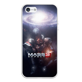 Чехол для iPhone 5/5S матовый с принтом MASS EFFECT 3 в Кировске, Силикон | Область печати: задняя сторона чехла, без боковых панелей | Тематика изображения на принте: amdromeda initiative | andromeda | game | gun | hemet | n7 | rifle | ryder | soldier | space | star | weapon