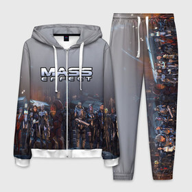 Мужской костюм 3D с принтом Mass Effect в Кировске, 100% полиэстер | Манжеты и пояс оформлены тканевой резинкой, двухслойный капюшон со шнурком для регулировки, карманы спереди | amdromeda initiative | andromeda | game | gun | hemet | n7 | rifle | ryder | soldier | space | star | weapon