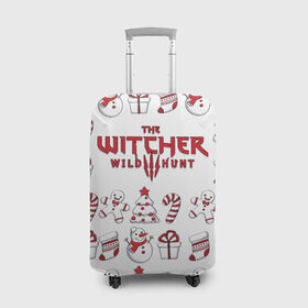 Чехол для чемодана 3D с принтом The Witcher Новогодний в Кировске, 86% полиэфир, 14% спандекс | двустороннее нанесение принта, прорези для ручек и колес | wild hunt | арбалет | ведьмак 3 | геральт | год | дикая | магия | новый | охота | снег | цири