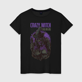 Женская футболка хлопок с принтом Ведьма в Кировске, 100% хлопок | прямой крой, круглый вырез горловины, длина до линии бедер, слегка спущенное плечо | witch | баба яга | ведьма | колдунья | ужас