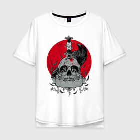 Мужская футболка хлопок Oversize с принтом Ворон в Кировске, 100% хлопок | свободный крой, круглый ворот, “спинка” длиннее передней части | викинги | ворон | нож | рагнар | череп