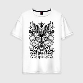 Женская футболка хлопок Oversize с принтом Дикая Лиса в Кировске, 100% хлопок | свободный крой, круглый ворот, спущенный рукав, длина до линии бедер
 | fox | siberia | wild | волк | животные | лиса | свобода | сибирь