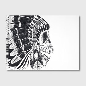 Альбом для рисования с принтом Индейский демон в Кировске, 100% бумага
 | матовая бумага, плотность 200 мг. | indian | skeleton | skull | демон | индеец | перья | скелет | череп