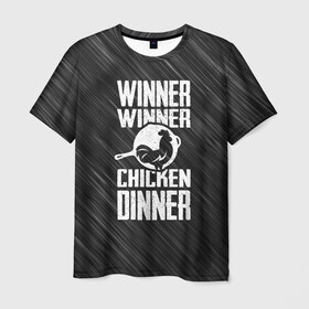 Мужская футболка 3D с принтом Winner Winner Chicken Dinner в Кировске, 100% полиэфир | прямой крой, круглый вырез горловины, длина до линии бедер | battle | battlegrounds | player | pubg | royale | unknowns | битва | игра | королевская | пабг | пубг