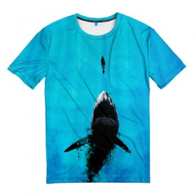 Мужская футболка 3D с принтом Акула на охоте в Кировске, 100% полиэфир | прямой крой, круглый вырез горловины, длина до линии бедер | акула | женщина | море | охота | рыба | хищник