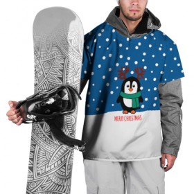 Накидка на куртку 3D с принтом Праздничный пингвинчик в Кировске, 100% полиэстер |  | christmas | deer | new | pinguin | snow | snowflakes | winter | xmas | year | год | зима | новый | олень | пингвин | рождество | снег | снежинки