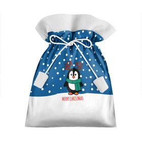 Подарочный 3D мешок с принтом Праздничный пингвинчик в Кировске, 100% полиэстер | Размер: 29*39 см | Тематика изображения на принте: christmas | deer | new | pinguin | snow | snowflakes | winter | xmas | year | год | зима | новый | олень | пингвин | рождество | снег | снежинки