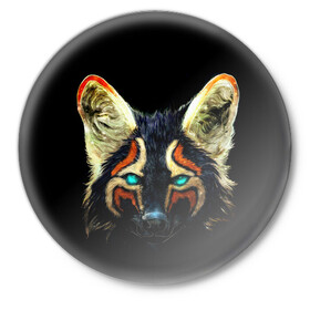 Значок с принтом Рыжий лис в Кировске,  металл | круглая форма, металлическая застежка в виде булавки | животное | лиса | рыжий | фыр | черный
