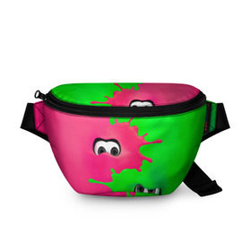 Поясная сумка 3D с принтом Splatoon в Кировске, 100% полиэстер | плотная ткань, ремень с регулируемой длиной, внутри несколько карманов для мелочей, основное отделение и карман с обратной стороны сумки застегиваются на молнию | брызги | глаза | зеленый | игра | краски | розовый | салатовый