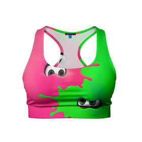 Женский спортивный топ 3D с принтом Splatoon в Кировске, 82% полиэстер, 18% спандекс Ткань безопасна для здоровья, позволяет коже дышать, не мнется и не растягивается |  | брызги | глаза | зеленый | игра | краски | розовый | салатовый