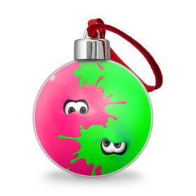 Ёлочный шар с принтом Splatoon в Кировске, Пластик | Диаметр: 77 мм | брызги | глаза | зеленый | игра | краски | розовый | салатовый