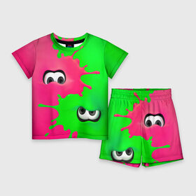 Детский костюм с шортами 3D с принтом Splatoon в Кировске,  |  | брызги | глаза | зеленый | игра | краски | розовый | салатовый