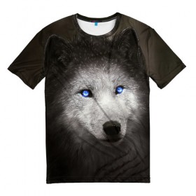 Мужская футболка 3D с принтом Голубоглазый волк в Кировске, 100% полиэфир | прямой крой, круглый вырез горловины, длина до линии бедер | волк | глаза | охотник | серый | хищник