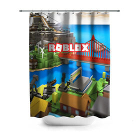 Штора 3D для ванной с принтом ROBLOX в Кировске, 100% полиэстер | плотность материала — 100 г/м2. Стандартный размер — 146 см х 180 см. По верхнему краю — пластиковые люверсы для креплений. В комплекте 10 пластиковых колец | block | lego | logo | minecraft | online | oof | quest | roblocks | roblockx | roblox | studio | блок | блоки | голова | игра | игры | квест | лего | лицо | лого | логотип | майнкрафт | онлайн | роблокс | символ | студия