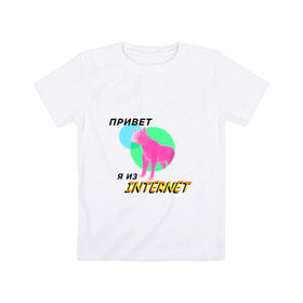 Детская футболка хлопок с принтом Привет я из internet в Кировске, 100% хлопок | круглый вырез горловины, полуприлегающий силуэт, длина до линии бедер | internet | интернет | кот | мем | мемы про котов | надпись | прикол