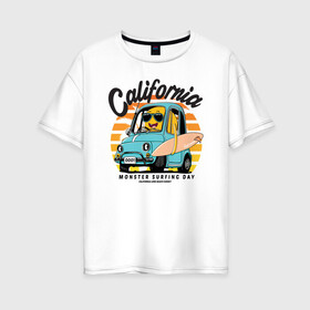 Женская футболка хлопок Oversize с принтом Калифорния в Кировске, 100% хлопок | свободный крой, круглый ворот, спущенный рукав, длина до линии бедер
 | california | surfing | авто | калифорния | лето | монстр | серфинг