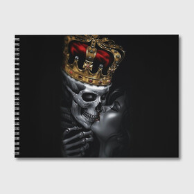 Альбом для рисования с принтом Скелет и девушка в Кировске, 100% бумага
 | матовая бумага, плотность 200 мг. | девушка | женщина | король | корона | любовь | пара | поцелуй | скелет | череп