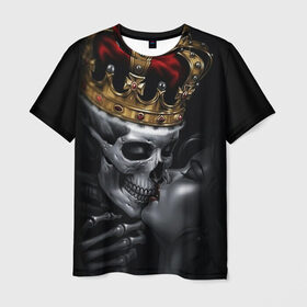 Мужская футболка 3D с принтом Скелет и девушка в Кировске, 100% полиэфир | прямой крой, круглый вырез горловины, длина до линии бедер | девушка | женщина | король | корона | любовь | пара | поцелуй | скелет | череп