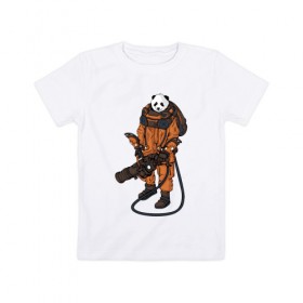 Детская футболка хлопок с принтом Панда Космонавт в Кировске, 100% хлопок | круглый вырез горловины, полуприлегающий силуэт, длина до линии бедер | Тематика изображения на принте: астронавт | космонавт | космос | панда | панды