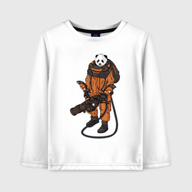 Детский лонгслив хлопок с принтом Панда Космонавт в Кировске, 100% хлопок | круглый вырез горловины, полуприлегающий силуэт, длина до линии бедер | Тематика изображения на принте: астронавт | космонавт | космос | панда | панды