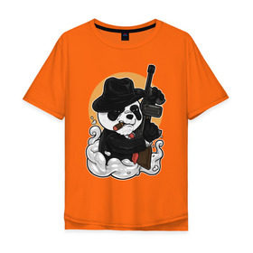 Мужская футболка хлопок Oversize с принтом Гангстер Панда в Кировске, 100% хлопок | свободный крой, круглый ворот, “спинка” длиннее передней части | Тематика изображения на принте: автомат | банда | гангстер | мафия | панда | панды | преступник | томпсон