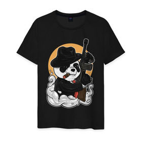 Мужская футболка хлопок с принтом Гангстер Панда в Кировске, 100% хлопок | прямой крой, круглый вырез горловины, длина до линии бедер, слегка спущенное плечо. | автомат | банда | гангстер | мафия | панда | панды | преступник | томпсон