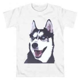 Мужская футболка хлопок с принтом Хаски в Кировске, 100% хлопок | прямой крой, круглый вырез горловины, длина до линии бедер, слегка спущенное плечо. | dog | haski | собака | собаки | хаски | хаски бандит