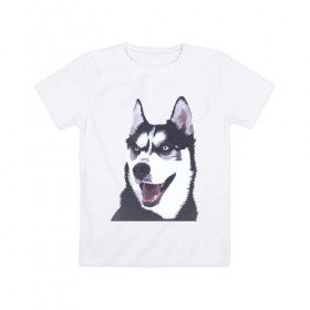 Детская футболка хлопок с принтом Хаски в Кировске, 100% хлопок | круглый вырез горловины, полуприлегающий силуэт, длина до линии бедер | dog | haski | собака | собаки | хаски | хаски бандит