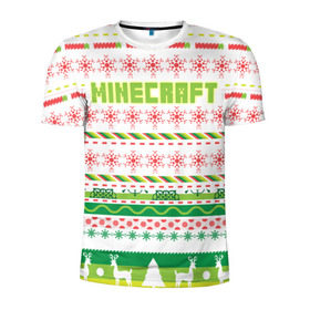 Мужская футболка 3D спортивная с принтом Новогодний Minecraft в Кировске, 100% полиэстер с улучшенными характеристиками | приталенный силуэт, круглая горловина, широкие плечи, сужается к линии бедра | 