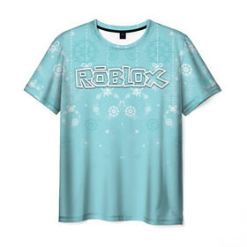 Мужская футболка 3D с принтом Roblox Новогодний в Кировске, 100% полиэфир | прямой крой, круглый вырез горловины, длина до линии бедер | dynablocks | roblox | блоки | вселенная | герои | год | кубики | новый | роблокс | снег | снежинки | узор