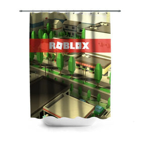Штора 3D для ванной с принтом ROBLOX City в Кировске, 100% полиэстер | плотность материала — 100 г/м2. Стандартный размер — 146 см х 180 см. По верхнему краю — пластиковые люверсы для креплений. В комплекте 10 пластиковых колец | Тематика изображения на принте: lego | logo | meme | memes | minecraft | oof | quest | roblocks | roblockx | roblox | studio | блок | блоки | голова | игра | игры | квест | лего | лицо | лого | логотип | майнкрафт | мем | мемы | онлайн | роблокс | студия
