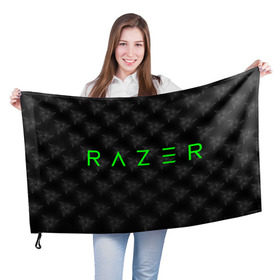Флаг 3D с принтом RAZER в Кировске, 100% полиэстер | плотность ткани — 95 г/м2, размер — 67 х 109 см. Принт наносится с одной стороны | 101 | brand | company | gamer | green | logo | mamba | naga | player | razer | rzr | snake | бренд | железо | зеленый | змея | компания | лого | рейзер | софт
