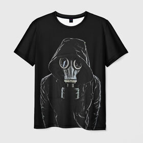 Мужская футболка 3D с принтом Противогаз в Кировске, 100% полиэфир | прямой крой, круглый вырез горловины, длина до линии бедер | капюшон | мужчина | противогаз | человек | черный
