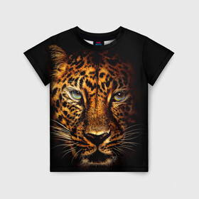 Детская футболка 3D с принтом Ягуар в Кировске, 100% гипоаллергенный полиэфир | прямой крой, круглый вырез горловины, длина до линии бедер, чуть спущенное плечо, ткань немного тянется | Тематика изображения на принте: гепард | кошка | леопард | охотник | тигр | хищник | ягуар