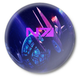 Значок с принтом Mass Effect N7 в Кировске,  металл | круглая форма, металлическая застежка в виде булавки | 