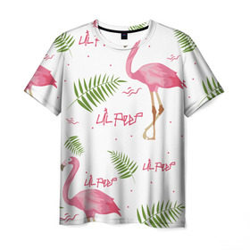 Мужская футболка 3D с принтом Lil Peep pink flamingo в Кировске, 100% полиэфир | прямой крой, круглый вырез горловины, длина до линии бедер | Тематика изображения на принте: benz truck | girls. pink | gustav hr | hip hop | lil | lil peep | peep | rap | лил | лилпип | листья | пальма | пальмы | пип | розовый | рэп | фламинго | хип хоп | эмо | эмо реп