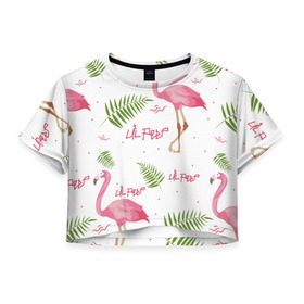 Женская футболка 3D укороченная с принтом Lil Peep pink flamingo в Кировске, 100% полиэстер | круглая горловина, длина футболки до линии талии, рукава с отворотами | benz truck | girls. pink | gustav hr | hip hop | lil | lil peep | peep | rap | лил | лилпип | листья | пальма | пальмы | пип | розовый | рэп | фламинго | хип хоп | эмо | эмо реп