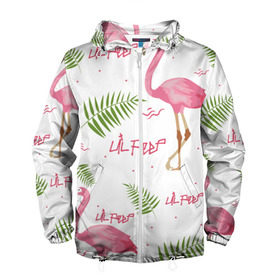 Мужская ветровка 3D с принтом Lil Peep pink flamingo в Кировске, 100% полиэстер | подол и капюшон оформлены резинкой с фиксаторами, два кармана без застежек по бокам, один потайной карман на груди | benz truck | girls. pink | gustav hr | hip hop | lil | lil peep | peep | rap | лил | лилпип | листья | пальма | пальмы | пип | розовый | рэп | фламинго | хип хоп | эмо | эмо реп